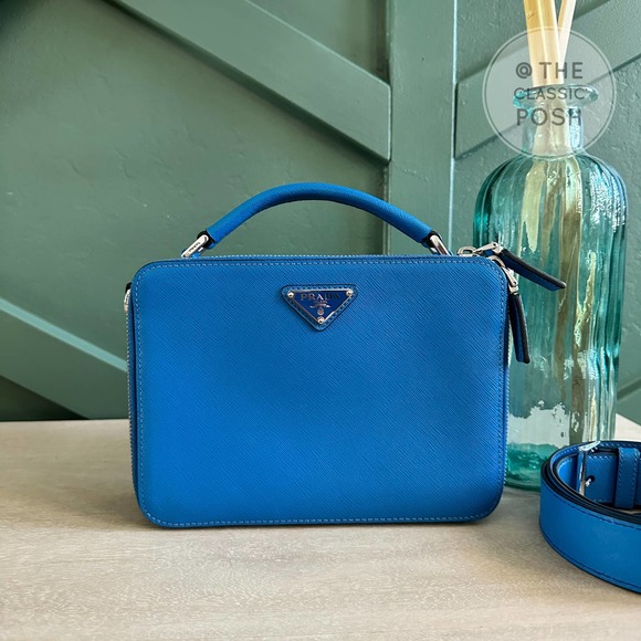 Prada Handbags - Prada Brique Saffiano Leather Bag Blue Silver Crossbody